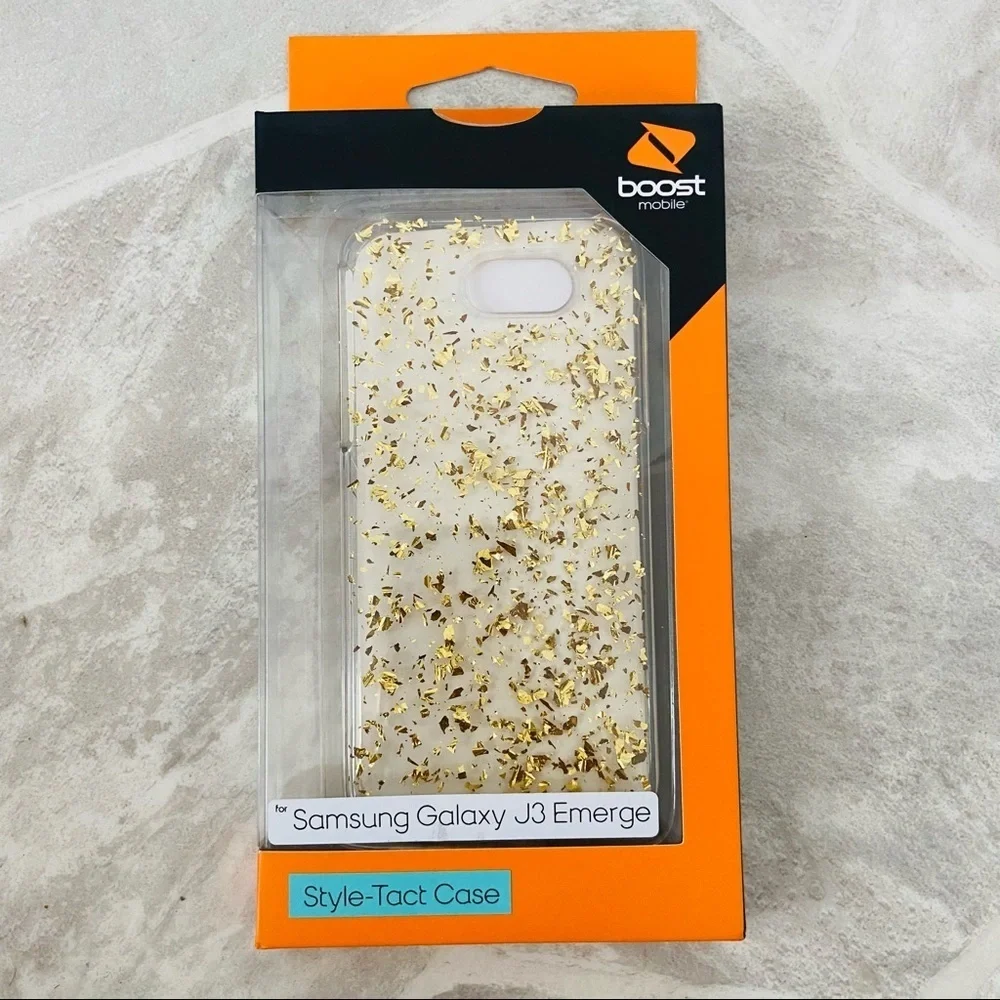 Samsung galaxy J3 Emerge gold sparkle speckle style-tact protective phone case